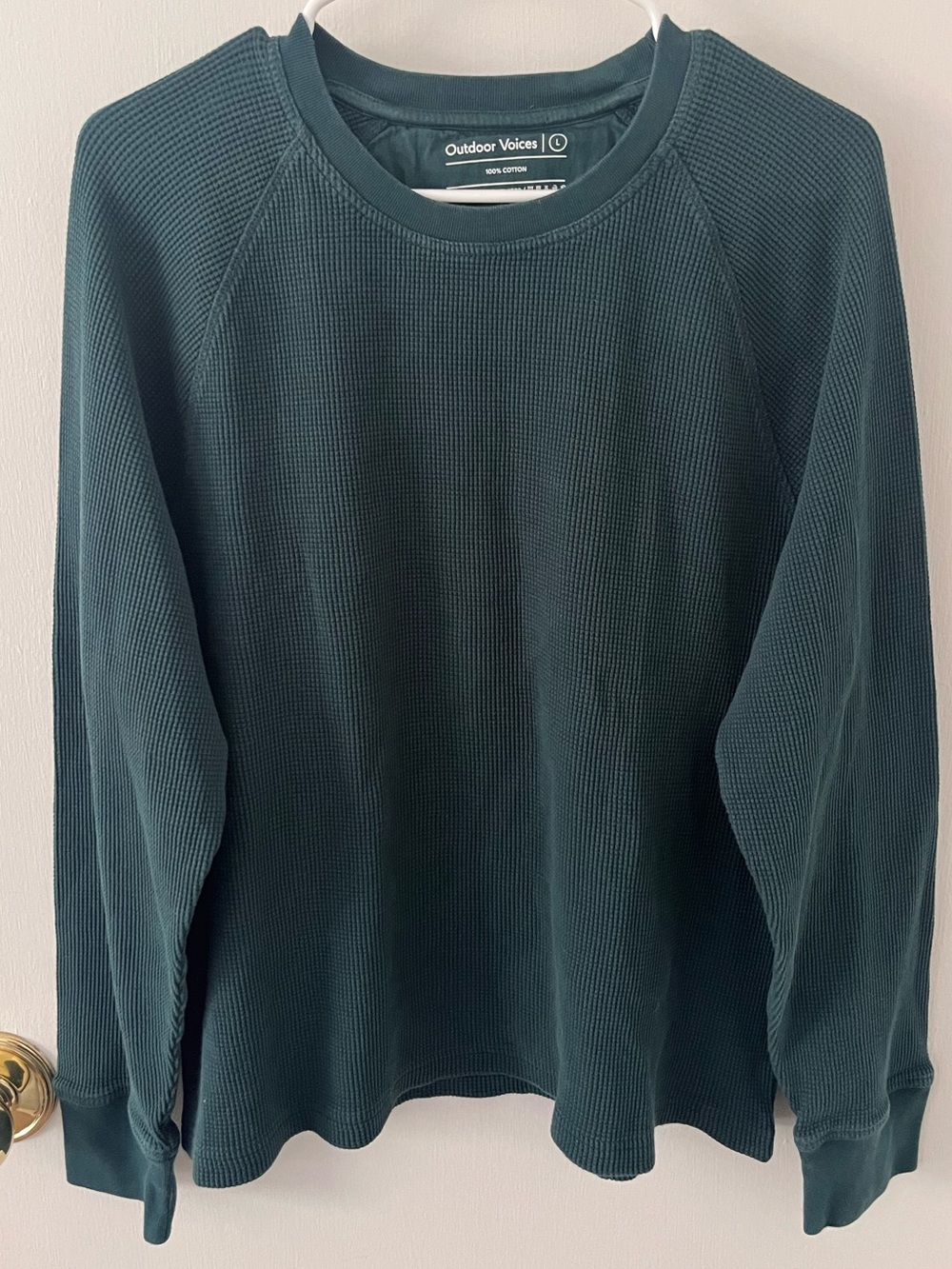Outdoor Voices Jasper Waffle Knit Long Sleeve Thermal Green Shirt Large